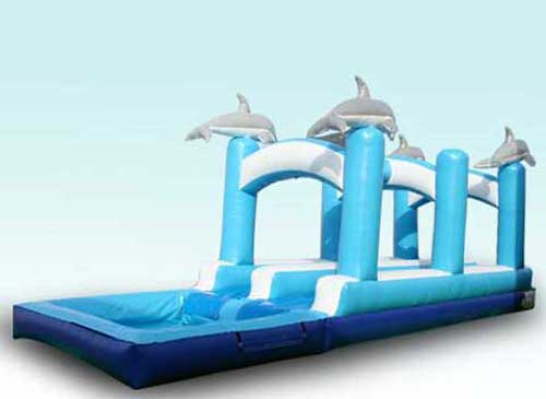 Inflatable dolphin slip and slide 